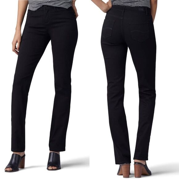 Lee Women's‎ Ultra Lux Comfort with Flex Motion Straight Leg Jean Black 6 Petite - Picture 1 of 8